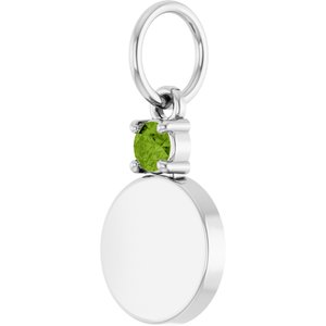 14K White Gold Engravable Natural Peridot Round Pendant – image 2