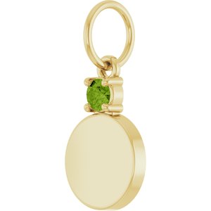 10K Yellow Gold Engravable Natural Peridot Round Pendant – image 2
