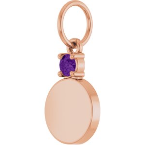 14K Rose Gold Engravable Natural Amethyst Round Pendant – image 2