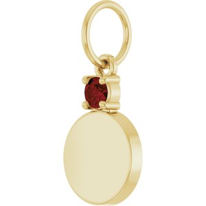 10K Yellow Gold Engravable Natural Mozambique Garnet Round Pendant – image 2