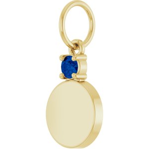 14K Yellow Gold Engravable Natural Blue Sapphire Round Pendant – image 2