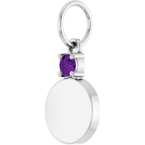 Sterling Silver Engravable Natural Amethyst Round Pendant – image 2
