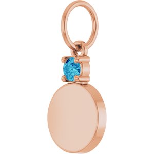 14K Rose Gold Engravable Natural Zircon Round Pendant – image 2