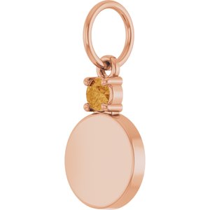 14K Rose Gold Engravable Natural Citrine Round Pendant – image 2