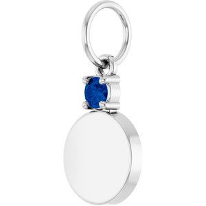 Sterling Silver Engravable Natural Blue Sapphire Round Pendant – image 2