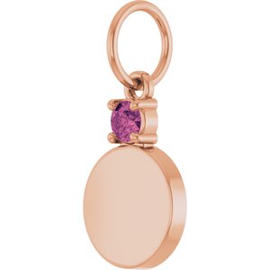 14K Rose Gold Engravable Natural Pink Tourmaline Round Pendant – image 2