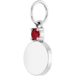 14K White Gold Engravable Natural Ruby Round Pendant – image 2