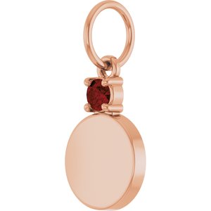 14K Rose Gold Engravable Natural Mozambique Garnet Round Pendant – image 2