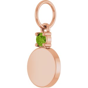 14K Rose Gold Engravable Natural Peridot Round Pendant – image 2
