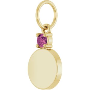 14K Yellow Gold Engravable Natural Pink Tourmaline Round Pendant – image 2