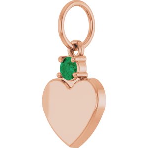 14K Rose Gold Engravable Lab-Grown Emerald Heart Pendant – image 2
