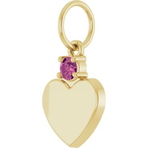 14K Yellow Gold Engravable Natural Pink Tourmaline Heart Pendant – image 2