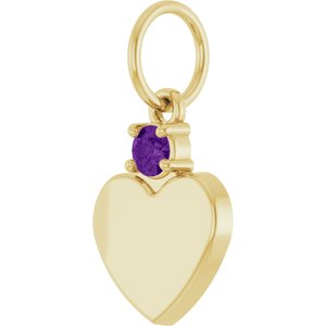 14K Yellow Gold Engravable Natural Amethyst Heart Pendant – image 2