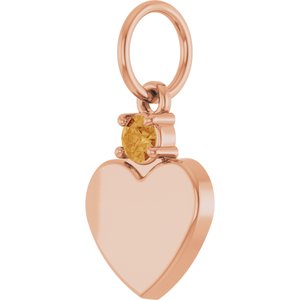 14K Rose Gold Engravable Natural Citrine Heart Pendant – image 2