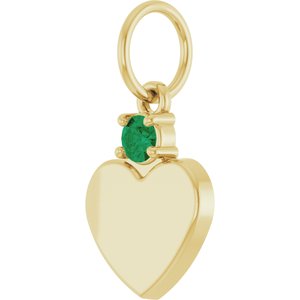10K Yellow Gold Engravable Lab-Grown Emerald Heart Pendant – image 2