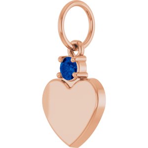 14K Rose Gold Engravable Lab-Grown Blue Sapphire Heart Pendant – image 2