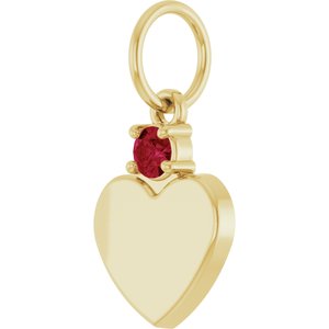 14K Yellow Gold Engravable Lab-Grown Ruby Heart Pendant – image 2