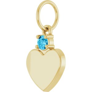 10K Yellow Gold Engravable Natural Aquamarine Heart Pendant – image 2