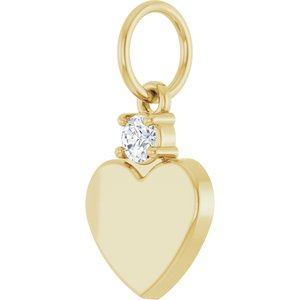 10K Yellow Gold Engravable 1/10 CT Natural Diamond Heart Pendant – image 2