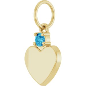 14K Yellow Gold Engravable Natural Zircon Heart Pendant – image 2
