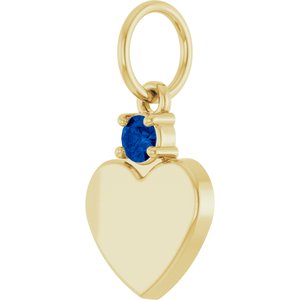 14K Yellow Gold Engravable Natural Blue Sapphire Heart Pendant – image 2