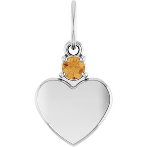 14K White Gold Engravable Natural Citrine Heart Pendant