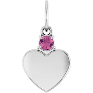 Sterling Silver Engravable Natural Pink Tourmaline Heart Pendant