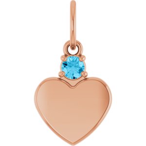 14K Rose Gold Engravable Natural Aquamarine Heart Pendant