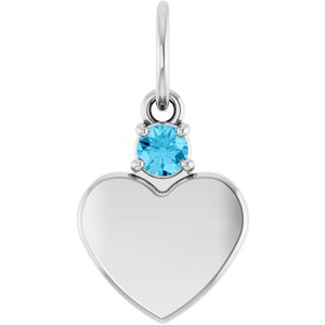 Sterling Silver Engravable Natural Aquamarine Heart Pendant