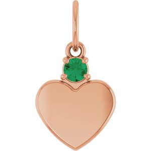 14K Rose Gold Engravable Lab-Grown Emerald Heart Pendant