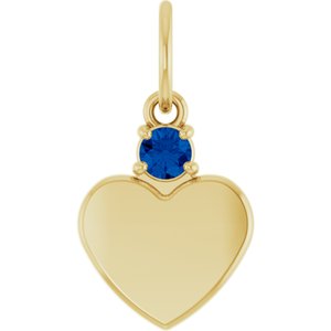 14K Yellow Gold Engravable Lab-Grown Blue Sapphire Heart Pendant