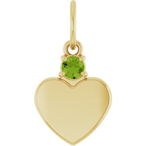 14K Yellow Gold Engravable Natural Peridot Heart Pendant
