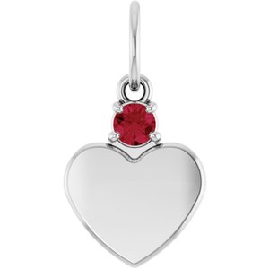 Sterling Silver Engravable Natural Ruby Heart Pendant