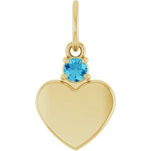 10K Yellow Gold Engravable Natural Zircon Heart Pendant