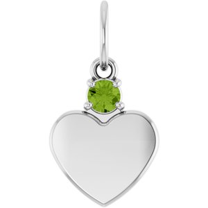 10K White Gold Engravable Natural Peridot Heart Pendant