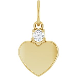 14K Yellow Gold Engravable 1/10 CT Lab-Grown Diamond Heart Pendant