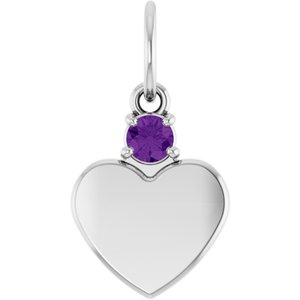 10K White Gold Engravable Natural Amethyst Heart Pendant