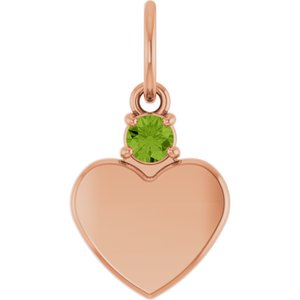 14K Rose Gold Engravable Natural Peridot Heart Pendant