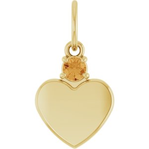14K Yellow Gold Engravable Natural Citrine Heart Pendant
