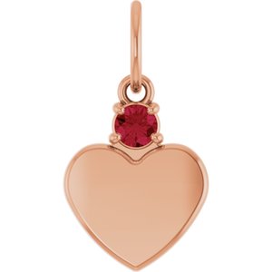 14K Rose Gold Engravable Natural Ruby Heart Pendant