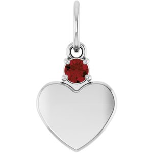 Sterling Silver Engravable Natural Mozambique Garnet Heart Pendant