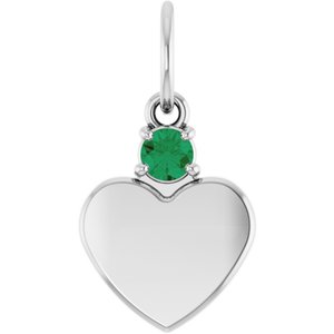 Sterling Silver Engravable Lab-Grown Emerald Heart Pendant