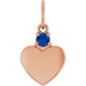 14K Rose Gold Engravable Lab-Grown Blue Sapphire Heart Pendant