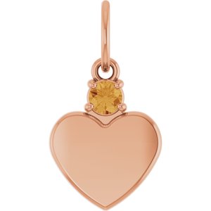 14K Rose Gold Engravable Natural Citrine Heart Pendant