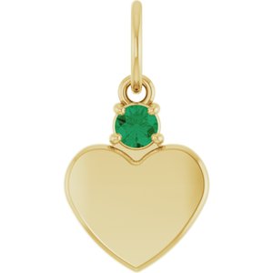 10K Yellow Gold Engravable Lab-Grown Emerald Heart Pendant