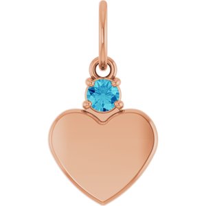 14K Rose Gold Engravable Natural Zircon Heart Pendant
