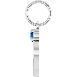 Sterling Silver Engravable Lab-Grown Blue Sapphire Heart Pendant – image 3