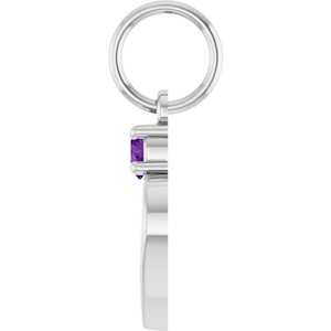 10K White Gold Engravable Natural Amethyst Heart Pendant – image 3
