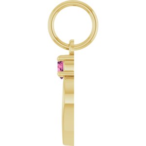 10K Yellow Gold Engravable Natural Pink Tourmaline Heart Pendant – image 3