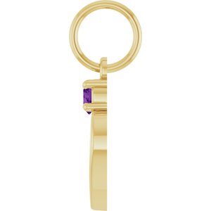 14K Yellow Gold Engravable Natural Amethyst Heart Pendant – image 3